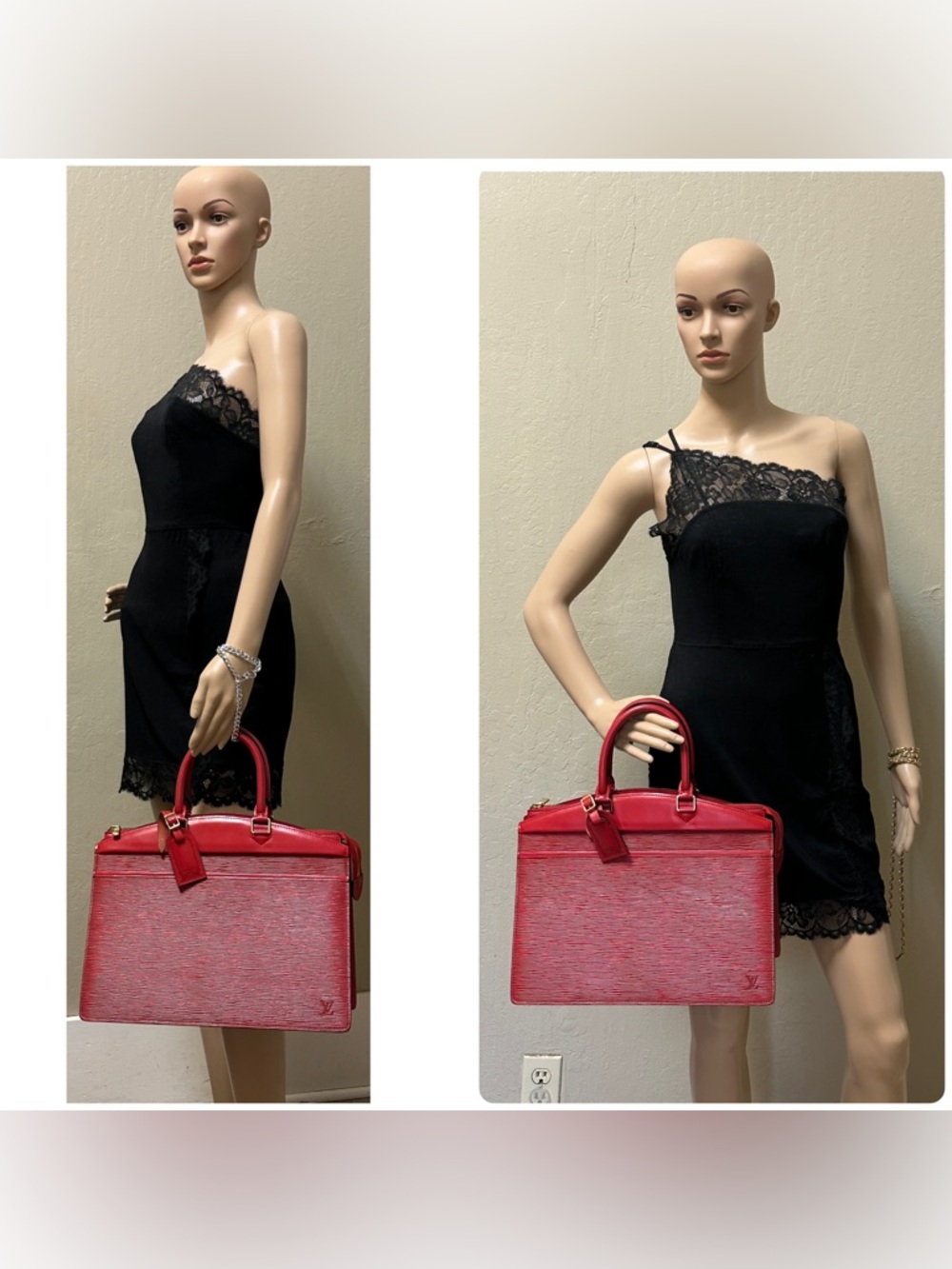Louis Vuitton Riviera Red Structured Leather Top-Handle Women's Bag - Picture 5 of 16